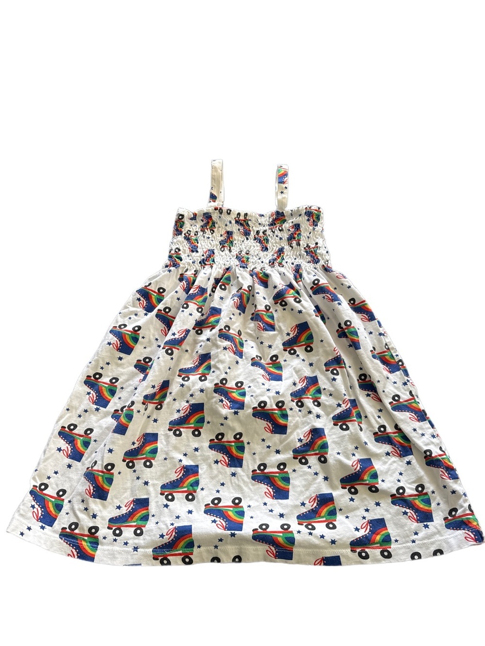 Hanna Andersson White Girls Dress with Rainbow Roller Skates 8